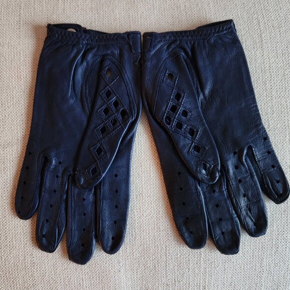 Vintage Navy Soft Leather Driving Gloves - S/M - Picture 2 of 7